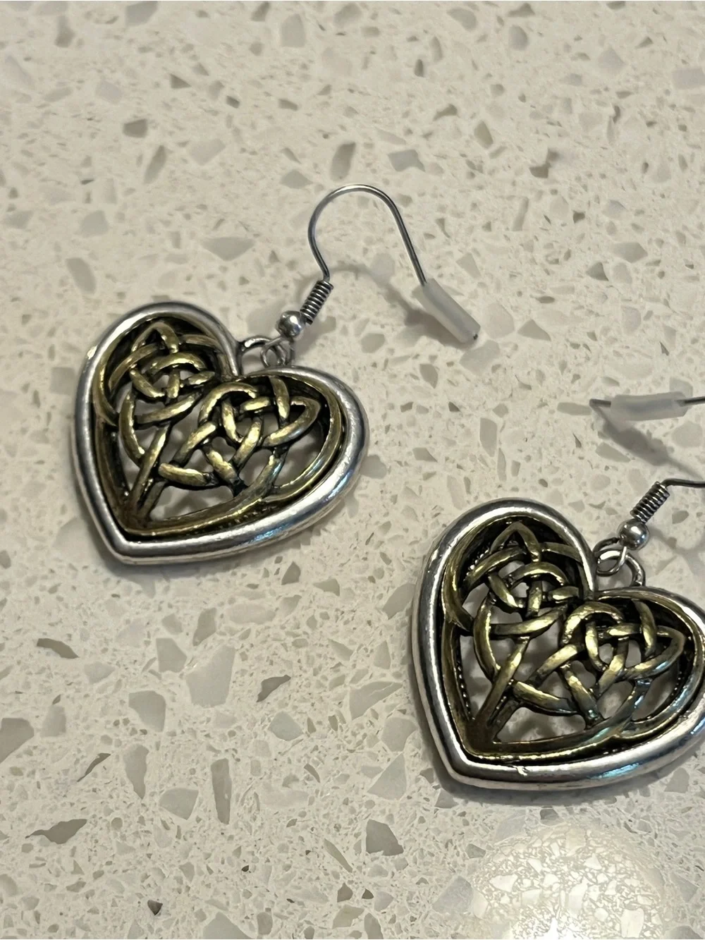 Heart Knot‎ Drop Earrings - Silver & Gold